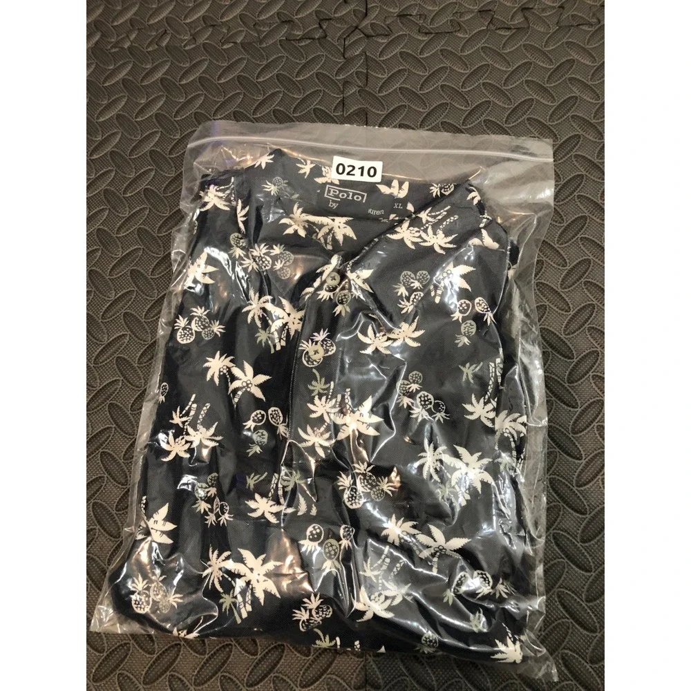 Polo Ralph Lauren Polo Shirt Mens XL Navy Blue Palm Tree Pineapple Print Cotton